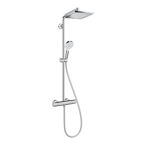 HANSGROHE CROMETTA DOUCHESET MET THERMOSTATISCHE MENGKRAAN ECOSTAT COMFORT, SHOWERPIPE MET HOOFDDOUCHE E240 1JET EN HANDDOUCHEGARNITUUR CHROOM 27271000