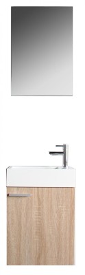 SANIBEAU SALERNO TOILETMEUBELSET MET WASTAFEL, ONDERKAST, KOUDWATERKRAAN, POP-UP EN SPIEGEL B 40 cm D 22.8 cm WIT EIKEN